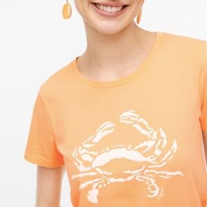 J Crew Crab Graphic Tee in Neon Mango Orange White Cotton